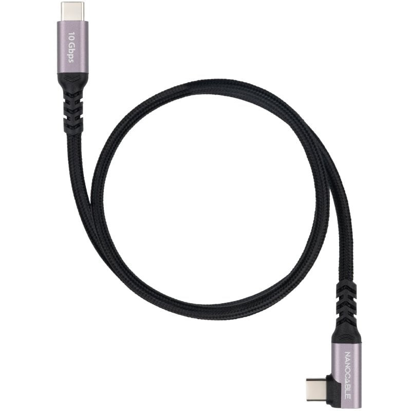Cable usb 3.2 tipo-c acodado nanocable 10.01.4702/ usb tipo-c macho - usb tipo-c macho/ hasta 100w/ 10gbps/ 2m/ negro