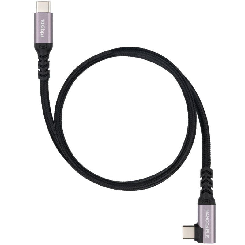 Cable usb 3.2 tipo-c acodado nanocable 10.01.4703/ usb tipo-c macho - usb tipo-c macho/ hasta 100w/ 10gbps/ 3m/ negro