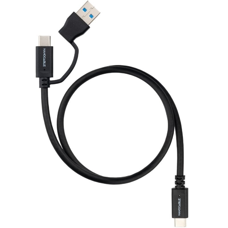 Cable usb 3.2 tipo-c nanocable 10.01.4801/ usb tipo-c macho/ usb macho - usb tipo-c macho/ hasta 60w/ 10gbps/ 1m/ negro