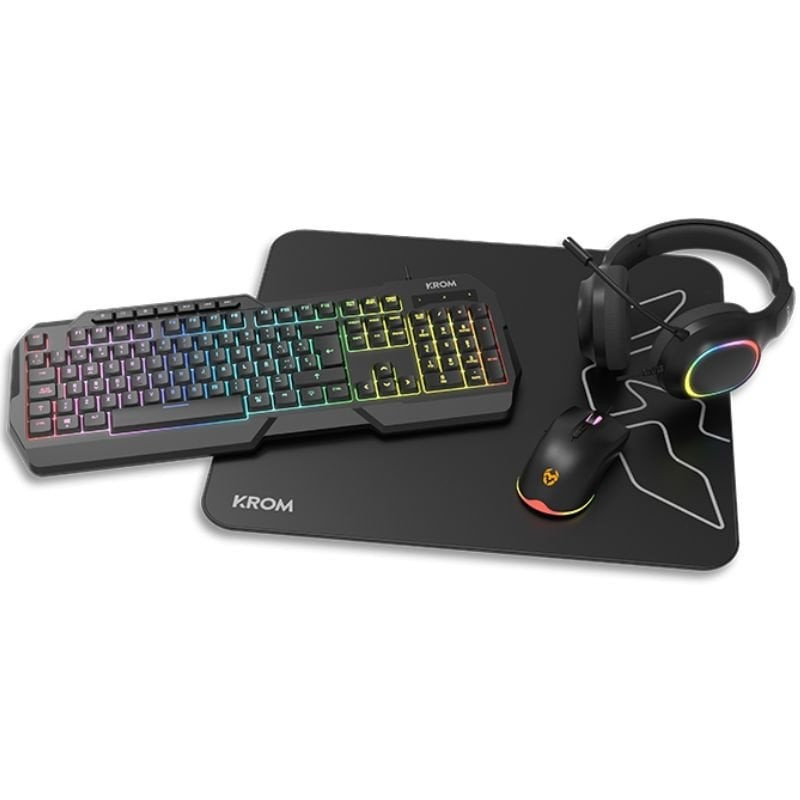 Pack gaming krom kenta/ teclado rgb + ratón + alfombrilla + auriculares