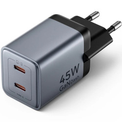 Cargador de pared gan vention fcdh0-eu/ 2xusb tipo-c/ 45w