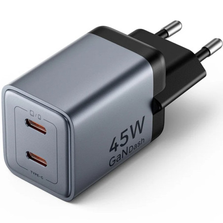 Cargador de pared gan vention fcdh0-eu/ 2xusb tipo-c/ 45w