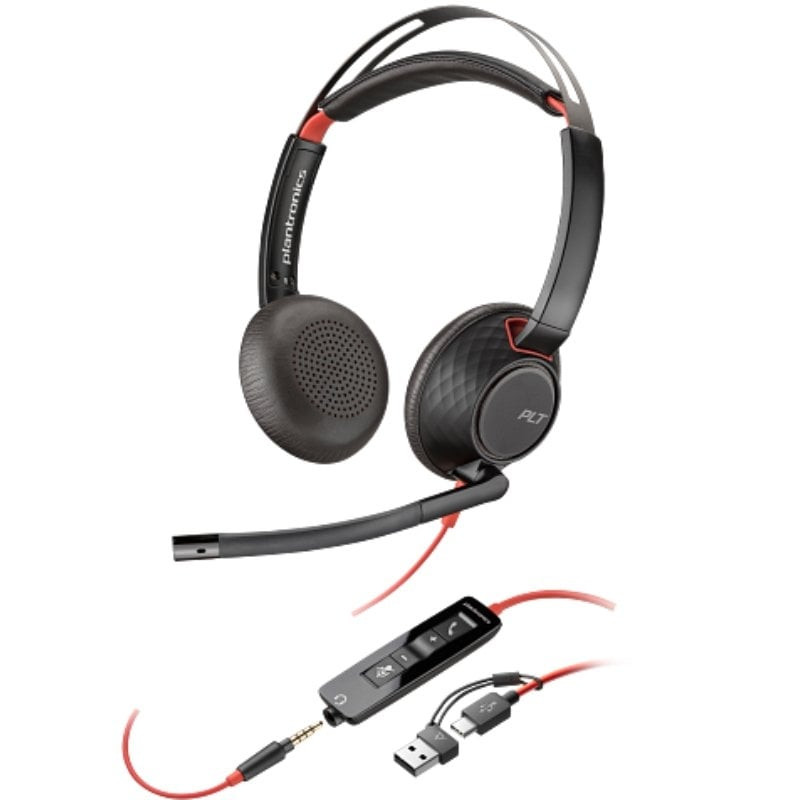 Auriculares poly blackwire 5220 + adaptador usb-c/a/ con micrófono/ jack 3.5mm/ negro