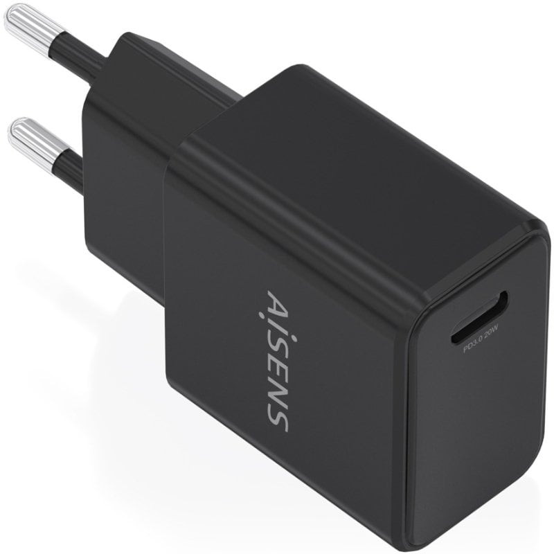 Cargador de pared gan aisens a110-1024/ 1xusb tipo-c/ 20w/ negro