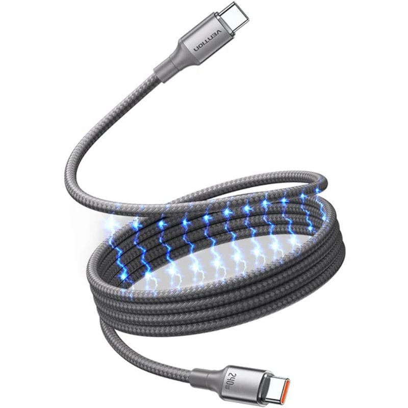 Cable magnético usb 2.0 tipo-c 5a vention tsajf/ usb tipo-c macho - usb tipo-c macho/ hasta 240w/ 480mbps/ 1m/ titanio