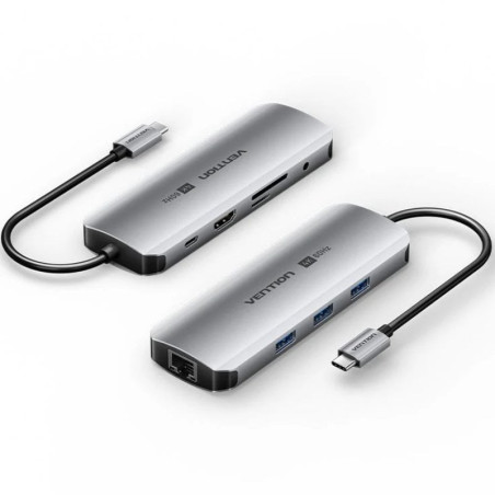 Docking usb tipo-c vention tqlhb/ 1xhdmi 4k/ 3xusb/ 1xusb tipo-c pd/ 1xrj45/ 1xjack 3.5mm/ 1xlector de tarjetas/ gris