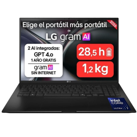 Portátil lg gram 16zd90tl-g.ax85bn intel core ultra 7-258v/ 32gb/ 512gb ssd/ 16'/ sin sistema operativo