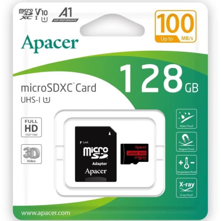 Tarjeta de memoria apacer 128gb xc uhs 1 con adaptador/ clase 10/ 100mbs