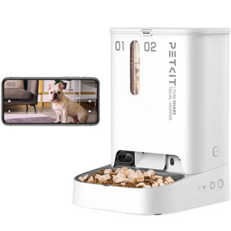 Comedero de mascotas inteligente petkit yumshare dual-hopper/ cámara hd/ con micrófono