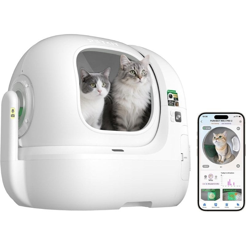 Arenero para gatos autolimpiable petkit purobot max pro 2/ 76l/ control desde app/ blanco