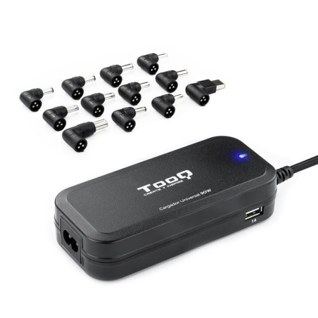 Cargador de portátil tooq tqlc-90bs02at/ 90w/ 2xusb/ automático/ 12 conectores/ voltaje 12-20v