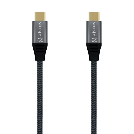 Cable usb 3.2 tipo-c aisens a107-0634 20gbps 5a 100w/ usb tipo-c macho - usb tipo-c macho/ hasta 100w/ 20gbps/ 2m/ gris