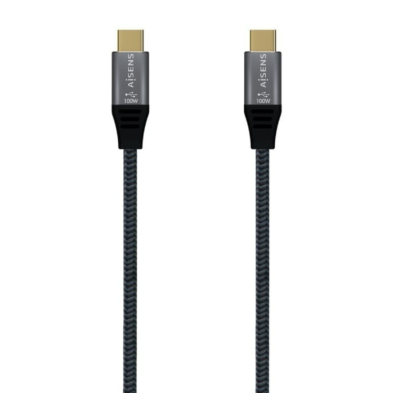 Cable usb 3.2 tipo-c aisens a107-0670 20gbps 100w/ usb tipo-c macho - usb tipo-c macho/ hasta 100w/ 20gbps/ 60cm/ gris