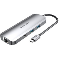 Docking usb tipo-c vention tomhb/ 1xhdmi 4k/ 2xusb/ 1xusb tipo-c/ 1xusb tipo-c pd/ 1xrj45/ 1xlector tarjetas sd y microsd/ jack 