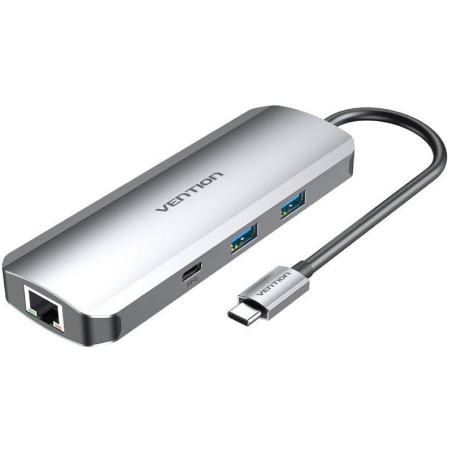 Docking usb tipo-c vention tomhb/ 1xhdmi 4k/ 2xusb/ 1xusb tipo-c/ 1xusb tipo-c pd/ 1xrj45/ 1xlector tarjetas sd y microsd/ jack 