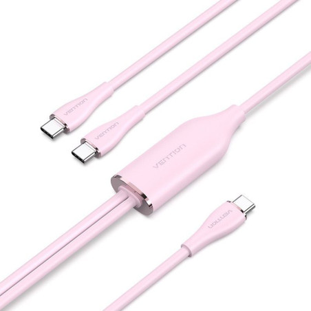 Cable usb tipo-c vention ctmpg/ usb tipo-c macho - 2 x usb tipo-c macho/ hasta 100w/ 480mbps/ 1.5m/ rosa