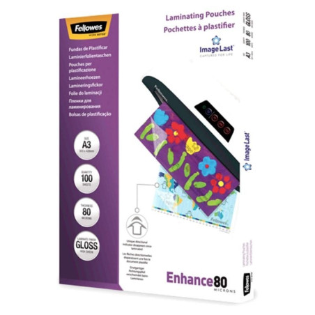 Fundas para plastificar fellowes 5306207/ a3/ 80 micras/ 100 unidades