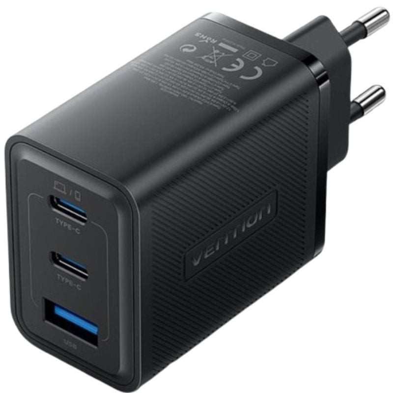 Cargador de pared gan vention ferb0-eu/ 2xusb tipo-c/ 1xusb/ 65w