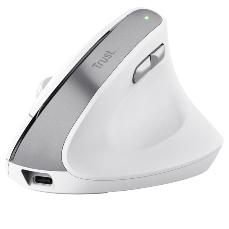 Ratón vertical inalámbrico trust bayo ii/ batería recargable/ hasta 2400 dpi/ blanco