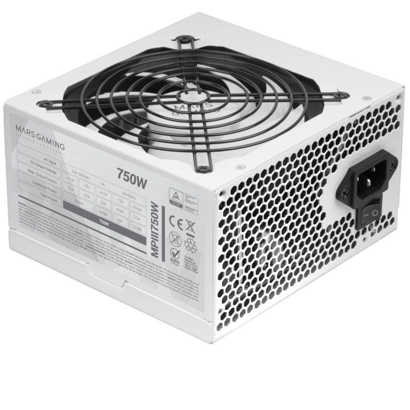 Fuente de alimentación mars gaming mpiii750w/ 750w/ ventilador 12cm/ blanca