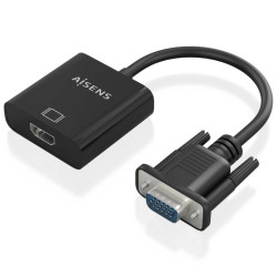 Cable conversor aisens a115-0873/ vga macho/ hdmi hembra - jack 3.5 hembra - microusb / 20cm/ negro