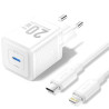 Cargador de pared gan vention tz-fepw0-eu-02/ 1xusb tipo-c + cable lightning/ 20w