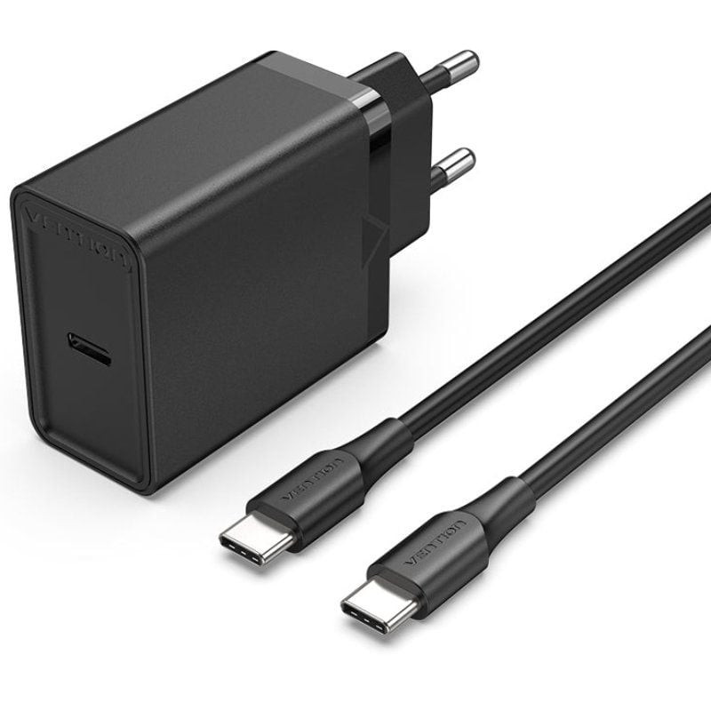 Cargador de pared vention fahbf-eu/ 1xusb tipo-c + 2x cable usb tipo-c/ 25w