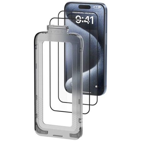 Pack de 2 protectores de pantalla de cristal templado vention kuptcb-20 para iphone 16 pro + herramienta de instalación 