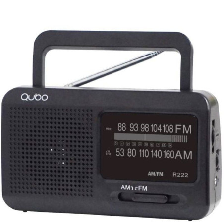 Radio portátil qubo r-222/ con cable/ a pilas/ negra