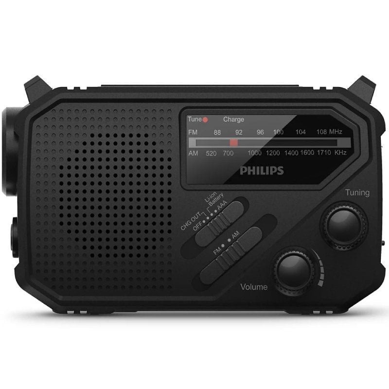 Radio portátil philips tar1609/ a pilas/ con batería/ linterna/ placa solar/ negra