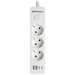 Regleta con interruptor orbegozo en 3100/ 3 tomas de corriente/ 2 usb/ 2 usb tipo-c/ cable 1.4m/ blanca