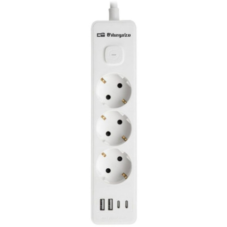 Regleta con interruptor orbegozo en 3100/ 3 tomas de corriente/ 2 usb/ 2 usb tipo-c/ cable 1.4m/ blanca