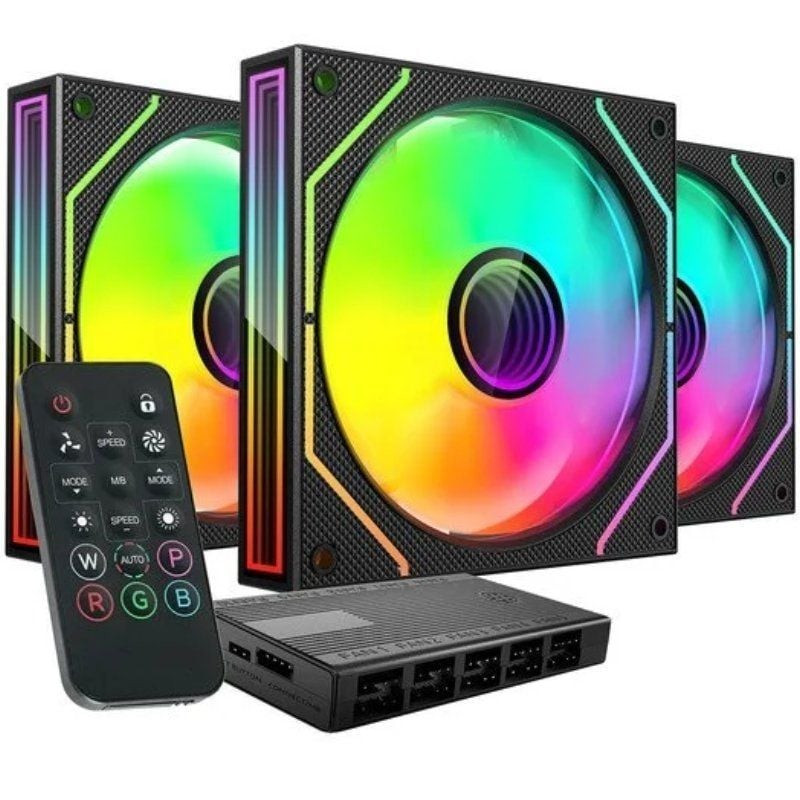 Pack 3 ventiladores mars gaming mf-3dprokit/ 12cm + hub + mando a distancia/ argb