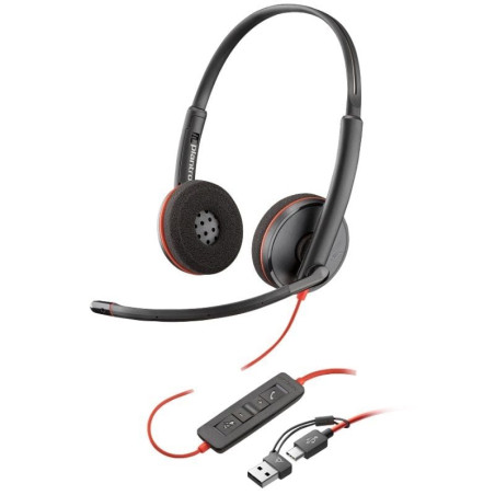 Auriculares poly blackwire 3220 + adaptador usb-c/a/ con micrófono/ bulk/ negros
