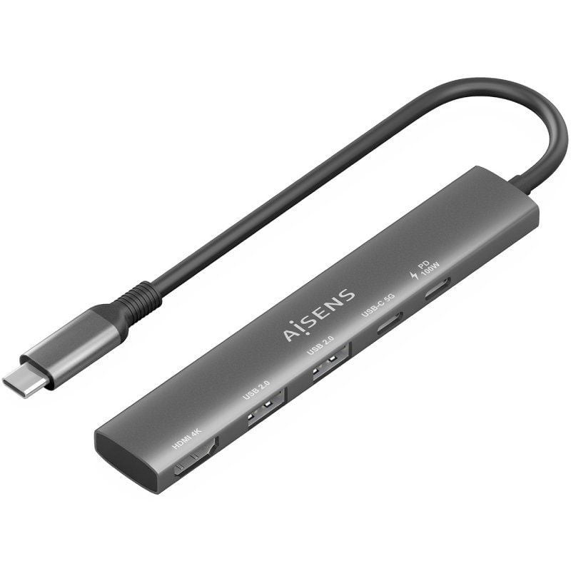 Docking usb tipo-c aisens asuc-5p022-gr/ 1xhdmi 4k/ 2xusb/ 1xusb tipo-c/ 1xusb tipo-c pd/ gris
