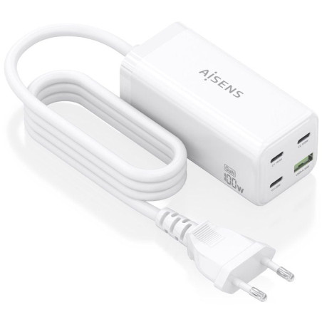 Cargador sobremesa gan aisens asch-100w4p053-w/ 3xusb tipo-c/ 1xusb/ 100w