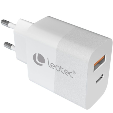 Cargador de pared gan leotec lecsph30w2w/ 1xusb tipo-c/ 1xusb/ 30w