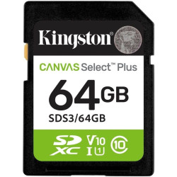 Tarjeta de memoria kingston canvas select plus 64gb sd xc/ clase 10/ 100mbs