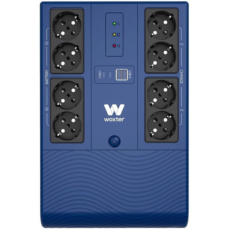 Sai línea interactiva woxter multibase ups 800 va/ 800va-480w/ 8 salidas/ formato torre