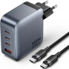 Cargador de pared gan vention tz-feth0-eu/ 3xusb tipo-c/ 1xusb/ 100w