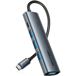 Hub usb tipo-c 3.0 vention tgzhb/ 3xusb/ 1xusb tipo-c pd/ gris