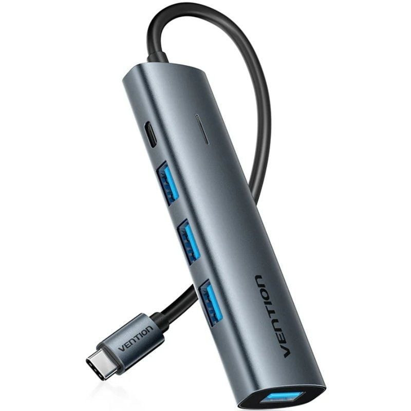 Hub usb tipo-c 3.0 vention tgzhb/ 3xusb/ 1xusb tipo-c pd/ gris