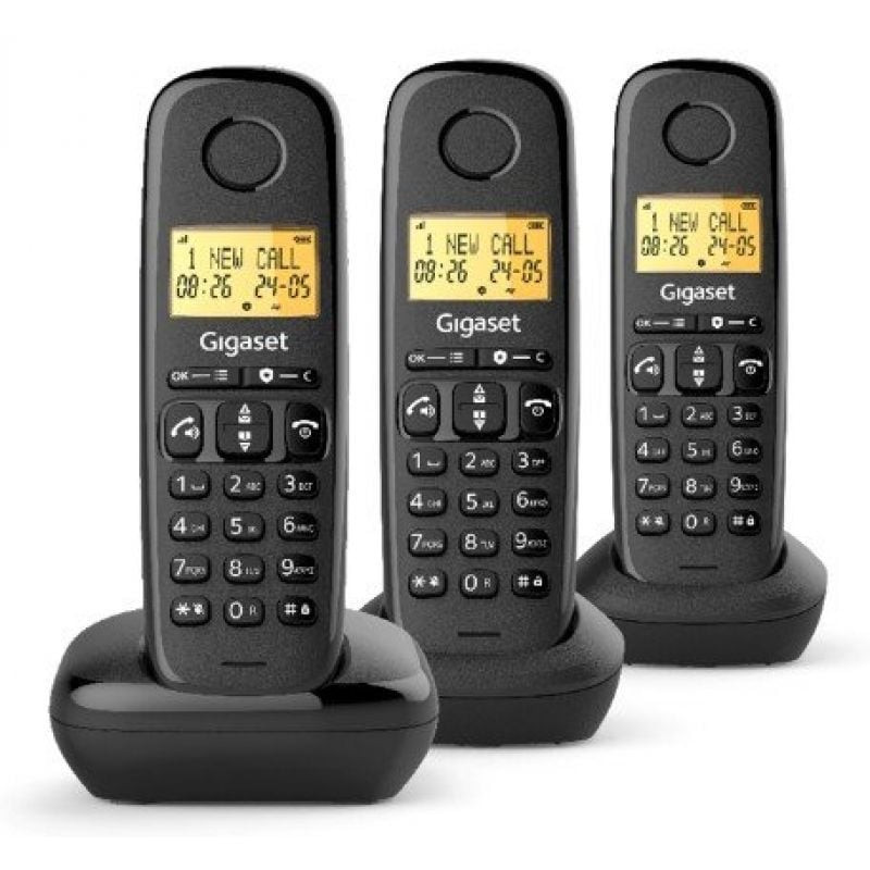 Teléfono inalámbrico gigaset basic 100/ pack trio/ negro