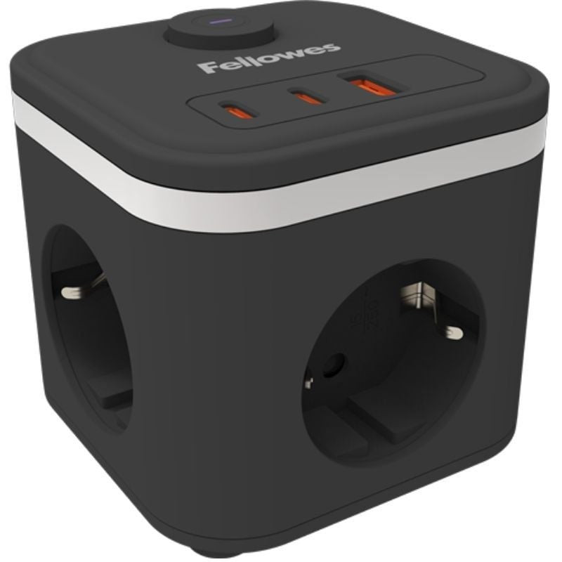 Regleta con interruptor fellowes/ 3 tomas de corriente/ 1 usb - 2 usb tipo-c/ cable 2m/ negra