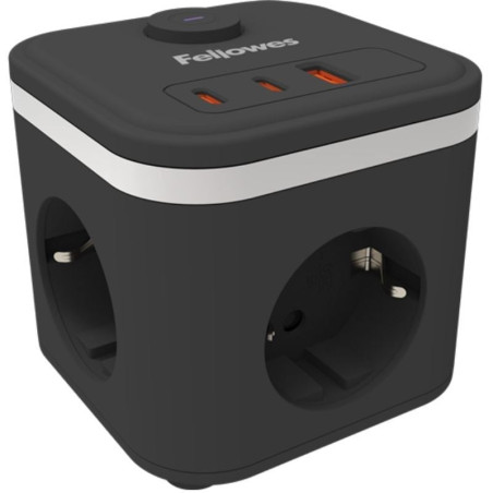 Regleta con interruptor fellowes/ 3 tomas de corriente/ 1 usb - 2 usb tipo-c/ cable 2m/ negra