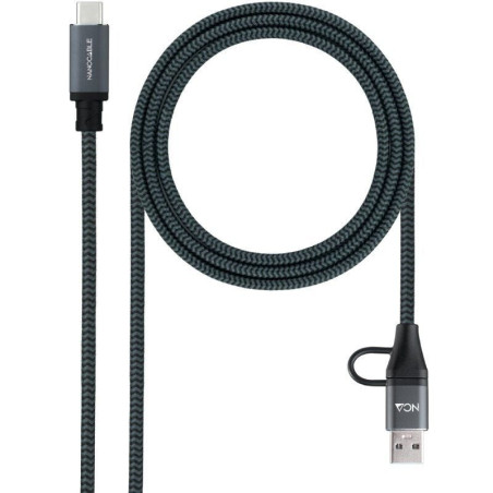 Cable usb 3.2 tipo-c nanocable 10.01.4113-comb/ usb tipo-c macho + usb macho - usb tipo-c macho/ hasta 100w/ 20gbps/ 3m/ gris y 